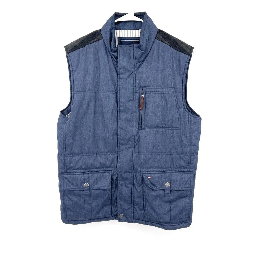 Tommy Hilfiger Blue Green Plaid Vest Pockets Mens Sz‎ L